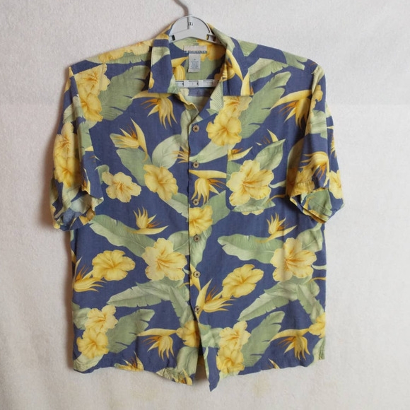 Breakwater Floral Hawaiian Button Down Shirt. Men's Medium. Blue Yellow - Picture 1 of 6